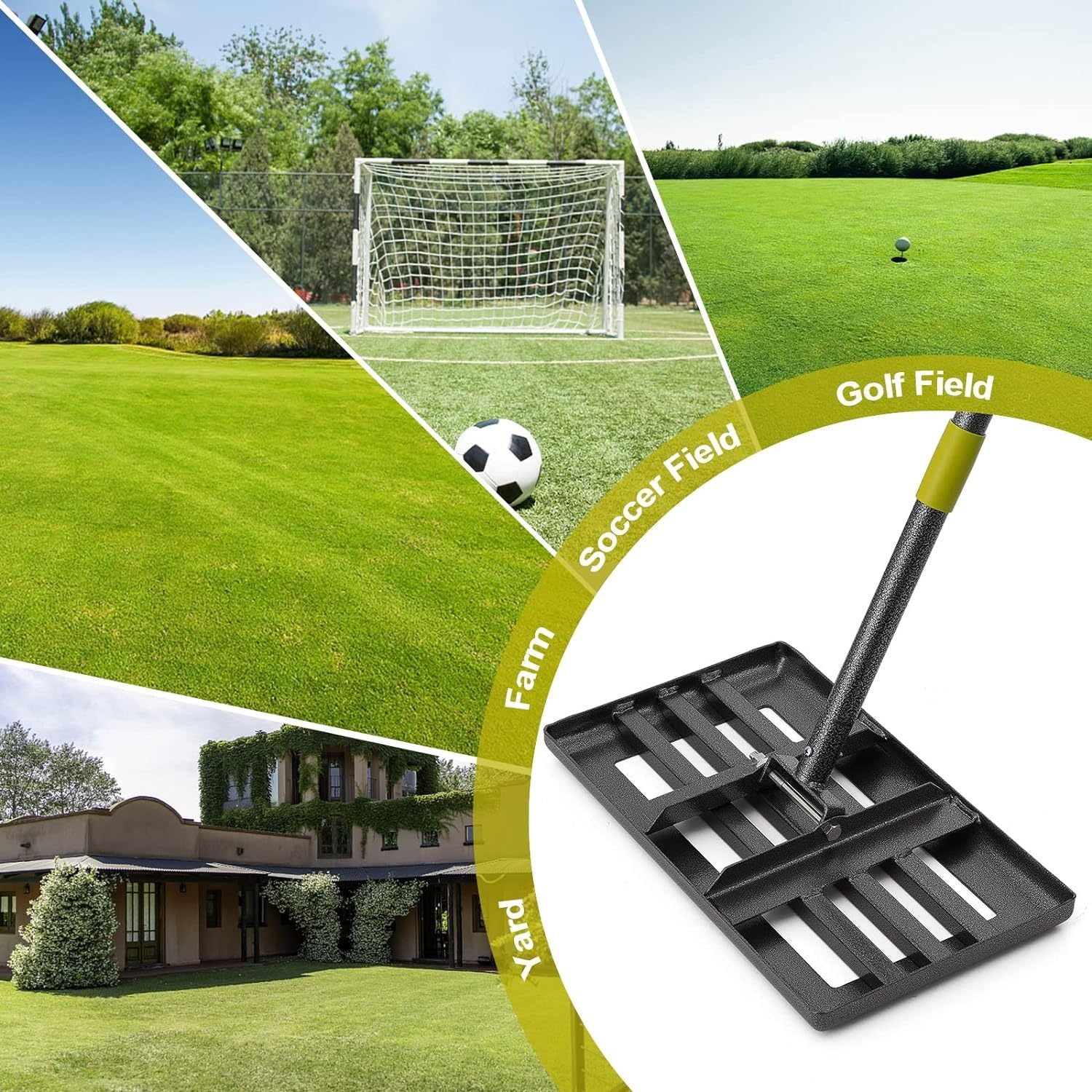 YEYEBEST Lawn Leveling Rake, 17X10 Heavy Duty Lawn Leveler Tool for Lawns with 5/6FT Ergonomic Handle, Yard Garden Golf Course