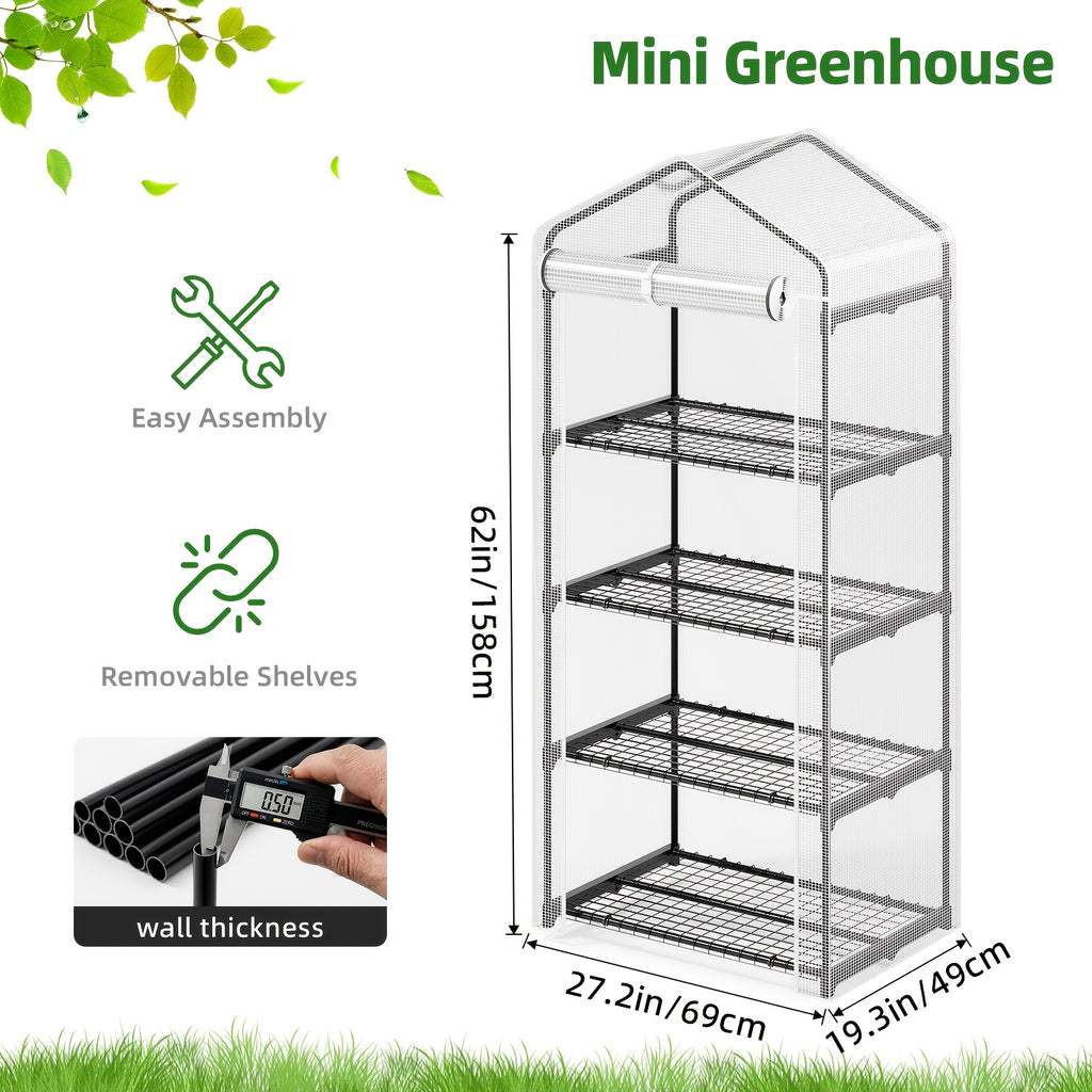 WHONLINE 1pc 3/4-tier Portable Mini Greenhouse, Plastic Plant Greenhouse with Sturdy Stand for Indoor And Outdoor, Stand Greenhouses with Durable PE Cover, Quick Aluminum Assembly Warm House for Seedling Flowers Growing, for Halloween And Christmas