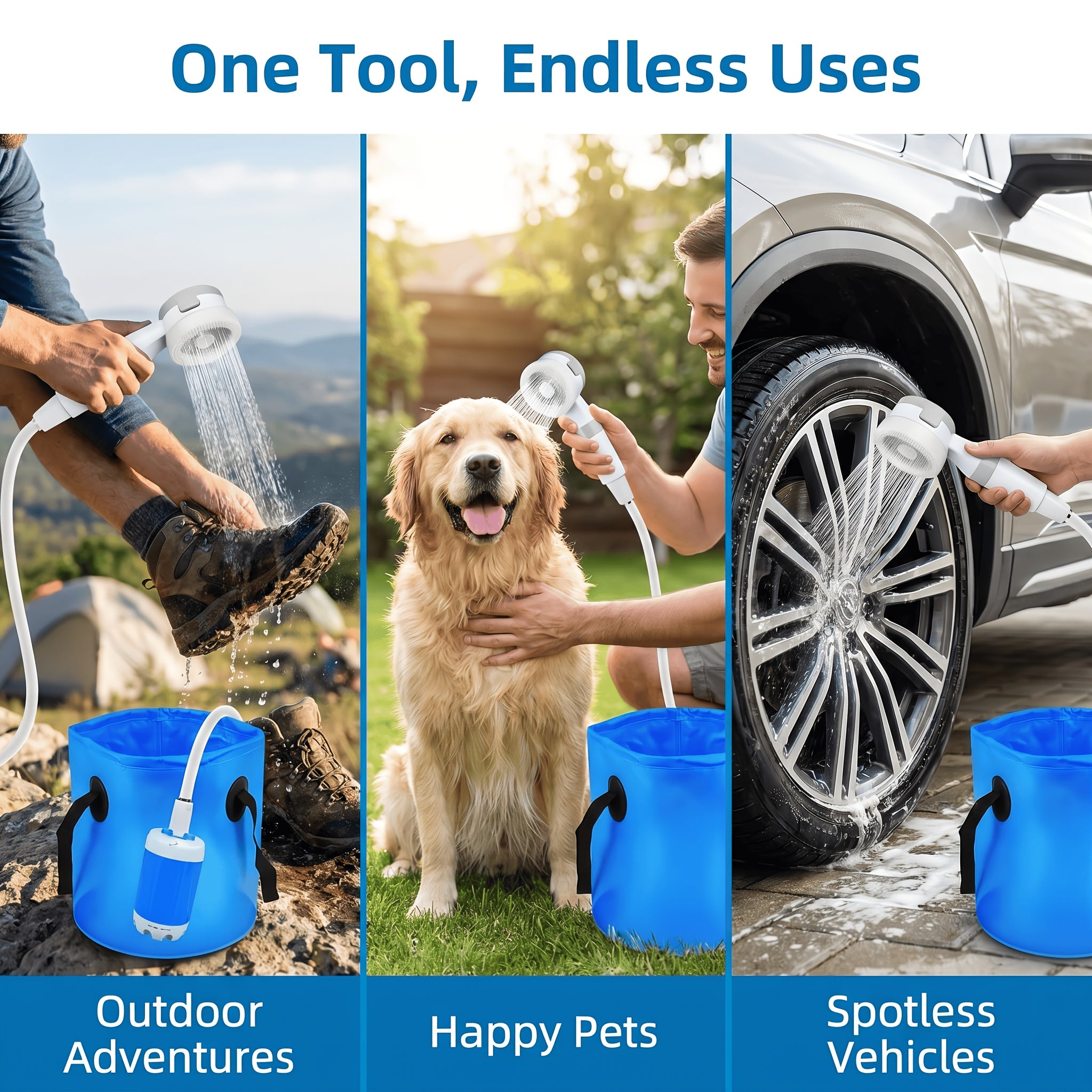 Portable Shower Pump And Outdoor Camping Shower (5000Mah); Suitable for Washing Cars And Motorcycles, Showering While Hiking Or Camping, Beach Trips, Gardening And Crop Irrigation, Bathing Pets, Cleaning The Yard, And Outdoor Fishing