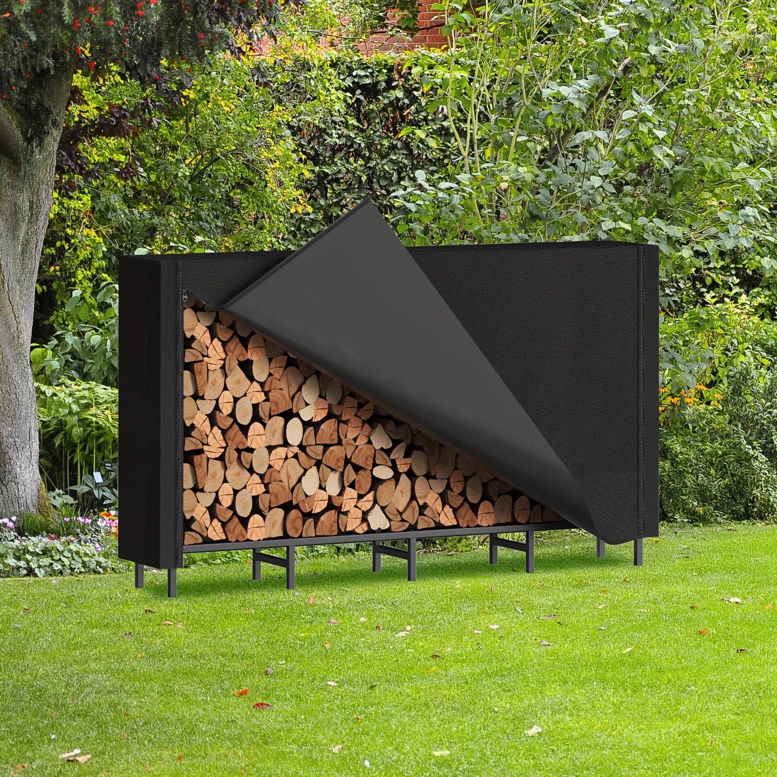 Heavy-Duty Adjustable Metal Firewood Rack - Large Capacity Outdoor/Indoor Log Holder with Sturdy A-Frame Design, Firewood Storage Stand for Fireplace, Wood Stacker Organizer for Patio,, Cabin, RV - Durable Black Metal, Firewood Rack Indoor, Firewood Stora