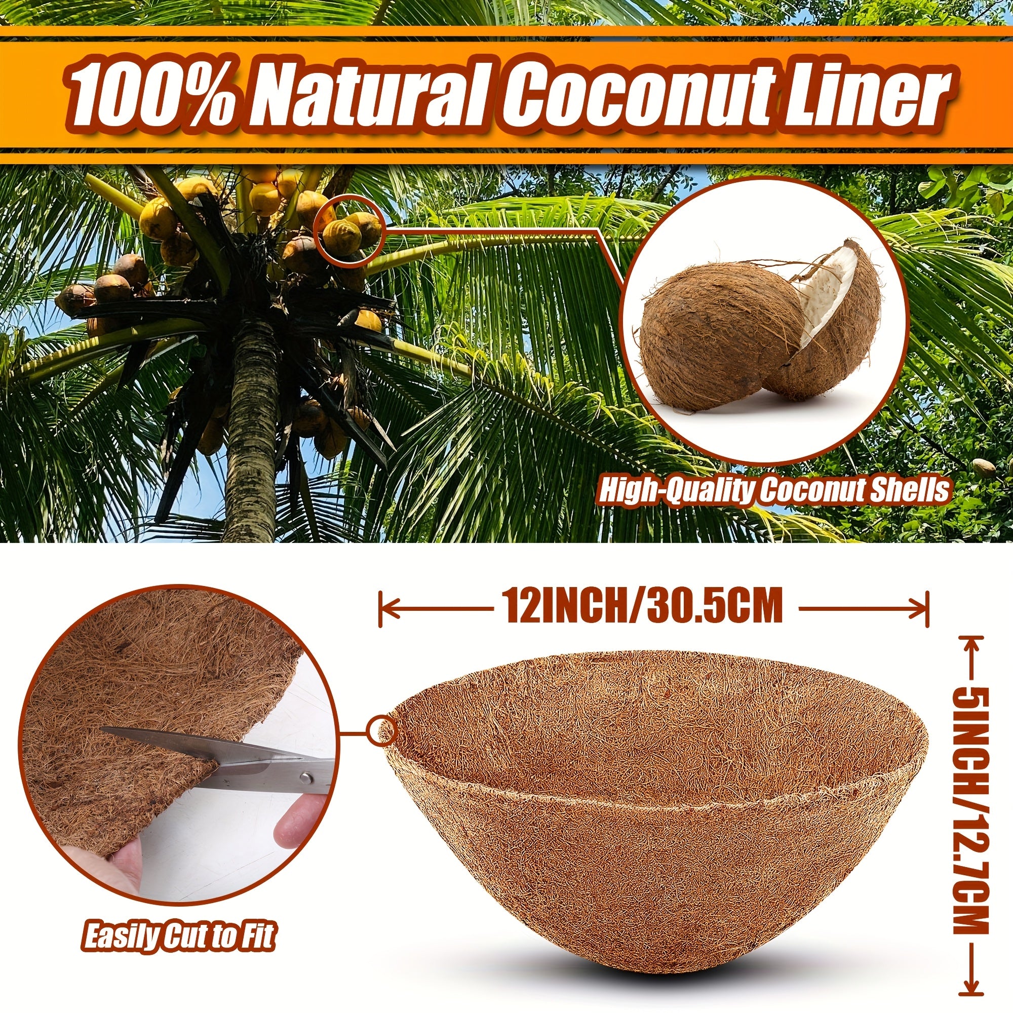 4PACK/6PACK 12/14/16/18 Inch Round Coconut Plant Liners, Hanging Baskets Inserted Into POTS, Suitable For Yard Garden Growers