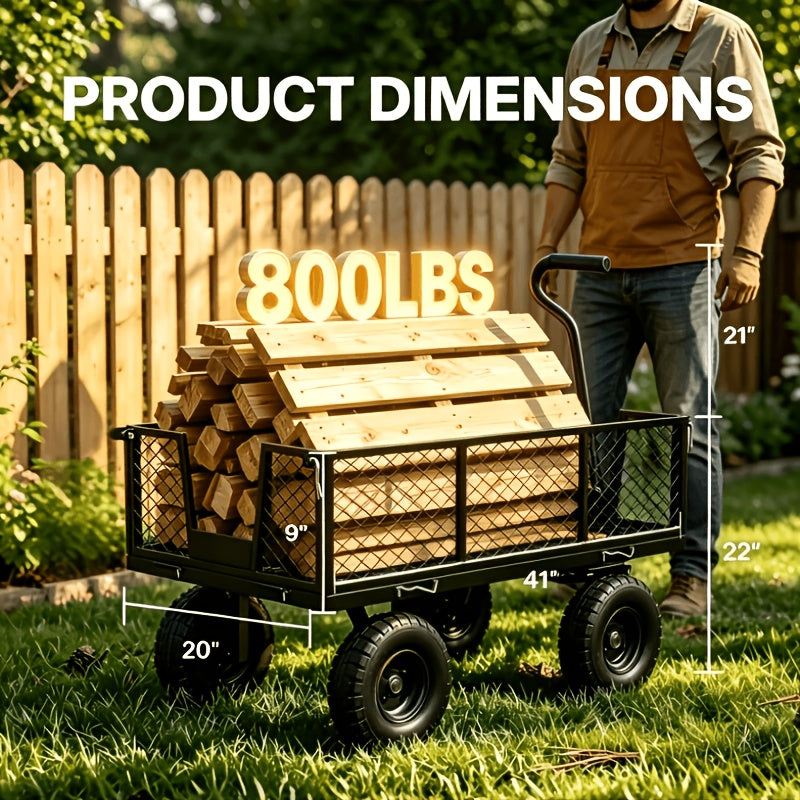 Northsky Heavy Duty Garden Cart - 800Lbs Load Capacity with 180° Rotating Handle, 10" All-Terrain Tires, Removable Sides for Easy Hauling, Garden Wagon for Yard Work, Outdoor Utility Cart