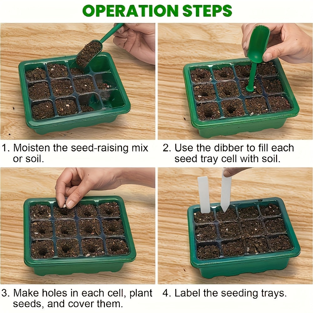 A Complete Seed Germination Kit Featuring a 5-Pack Seedling Tray Equipped with a Digital Timer, a Humidity Dome, an Adjustable LED Grow Light, And a Safe Indoor Greenhouse System for Seedlings