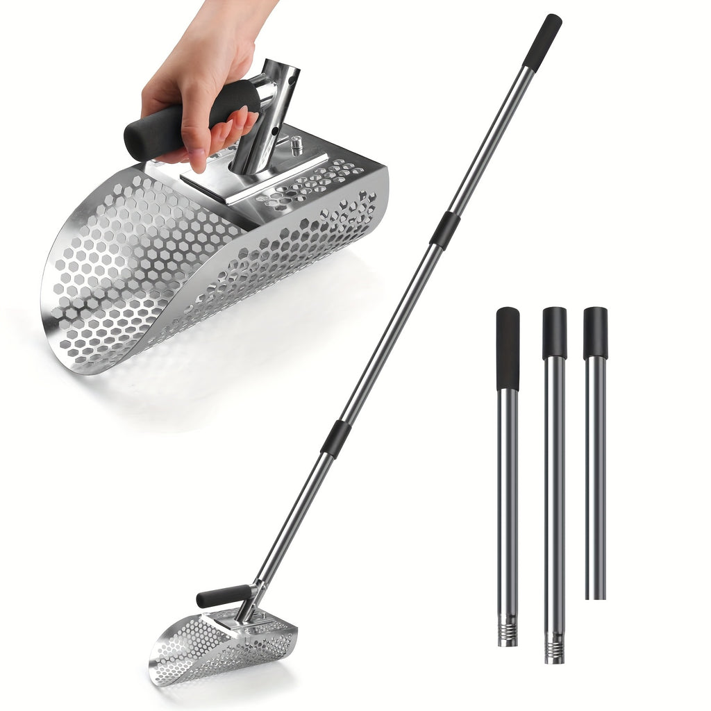 Sand Scoop for Metal Detecting Adjustable Long Handle Sand Shovel Metal Detector Scoop Sand Scoop Sand Sifter Shovel for Adults Stainless Steel Detachable Shovel Length 31"-44" for Beach Underwater Treasure Hunting