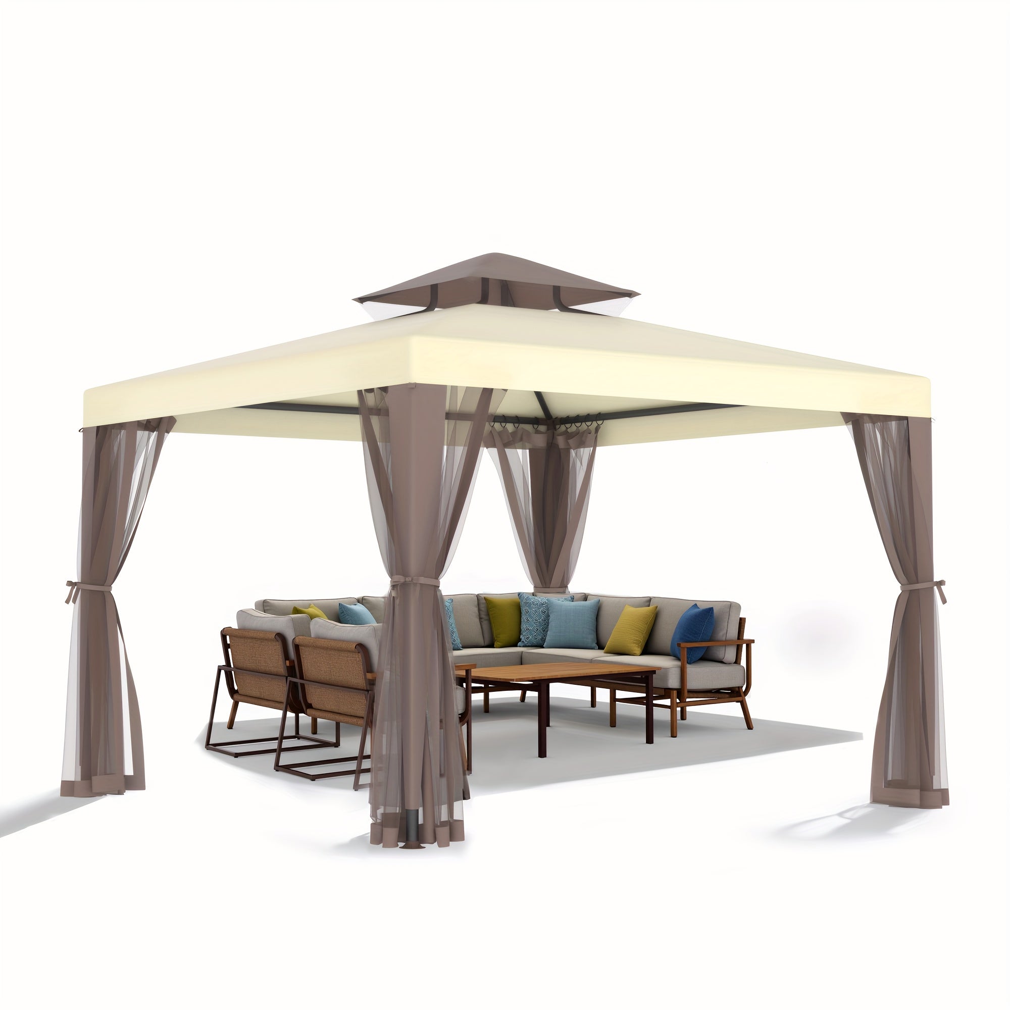 Patio Gazebo Tent Outdoor Canopy Shelter 10'x10' with Mosquito Netting with 100 Square Feet of Shade for Garden, Backyard Deck and Lawns, Party Canopy Gazebo Tent