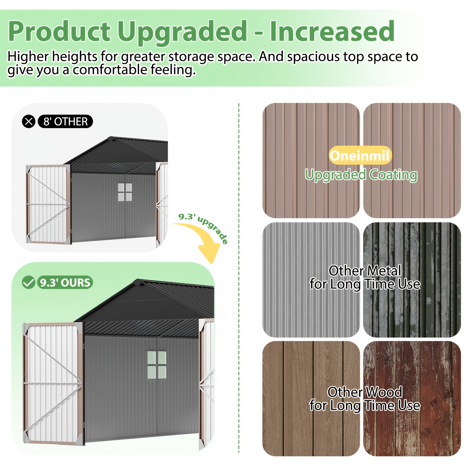 12x20x9.3/12x14/6x4ft Metal Storage Shed - Outdoor Garden Shed Kit, Lockable Tool Shed, Backyard Shed with Double Hinged Doors, 4 Windows, Carport for Car, Truck, Bike and Lawn Mower & Equipment, Brown