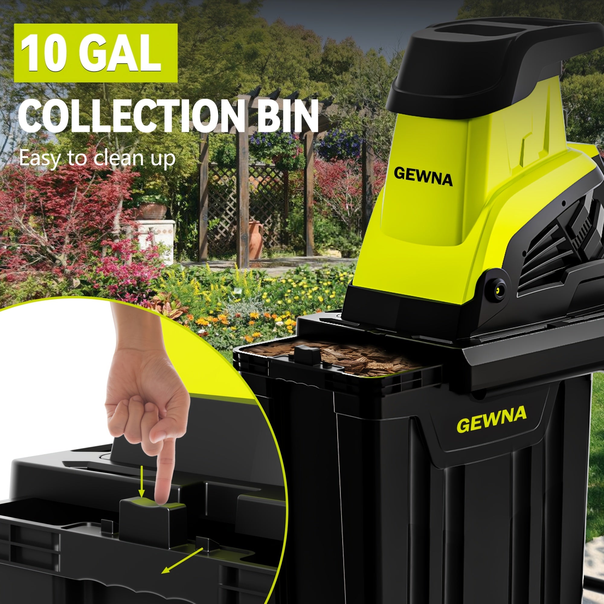 Wood Chipper, 1800W High Power Garden Branch Shredder, 15-Amp Electric Brushless Wood Chipper, Garden Tools With 10 Gallon Collecting Bin, Easy To Clean For Branches, Leaves And Yard Cleanup, Fathers Day Gift