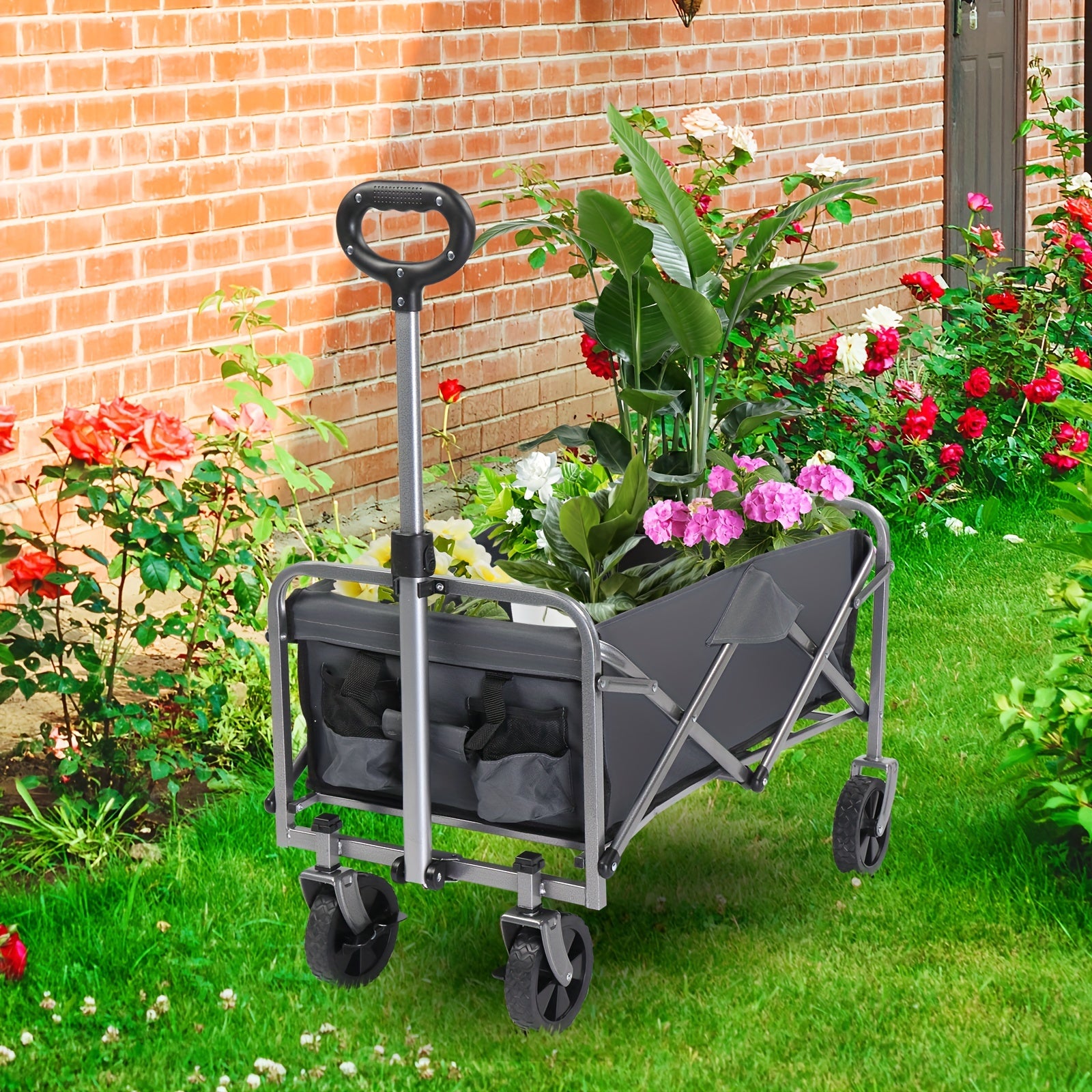 Collapsible Wagon, Beach Wagon with Big Wheels for Sand, Grocery Wagon All-Terrain Wheels Garden Grocery Wagon for Shopping, Park Picnic, Camping, Beach Trip