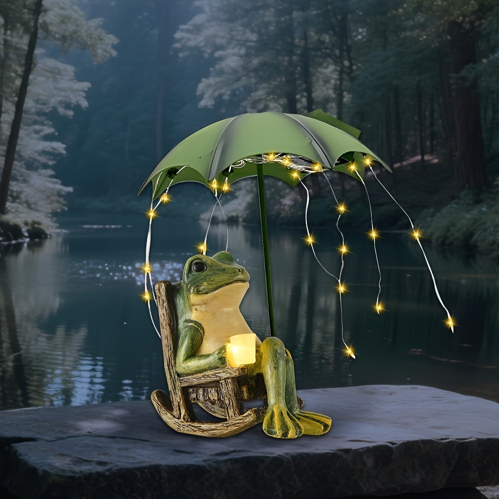 Solar Frog Garden Statue Outdoor, IPX4 Resin Lucky Frog Figurine with LED Lights, Zen Garden Decor for Yard Patio Lawn, Cute Summer Aesthetic Ornament, Mother's Day Gift for Mom Grandma