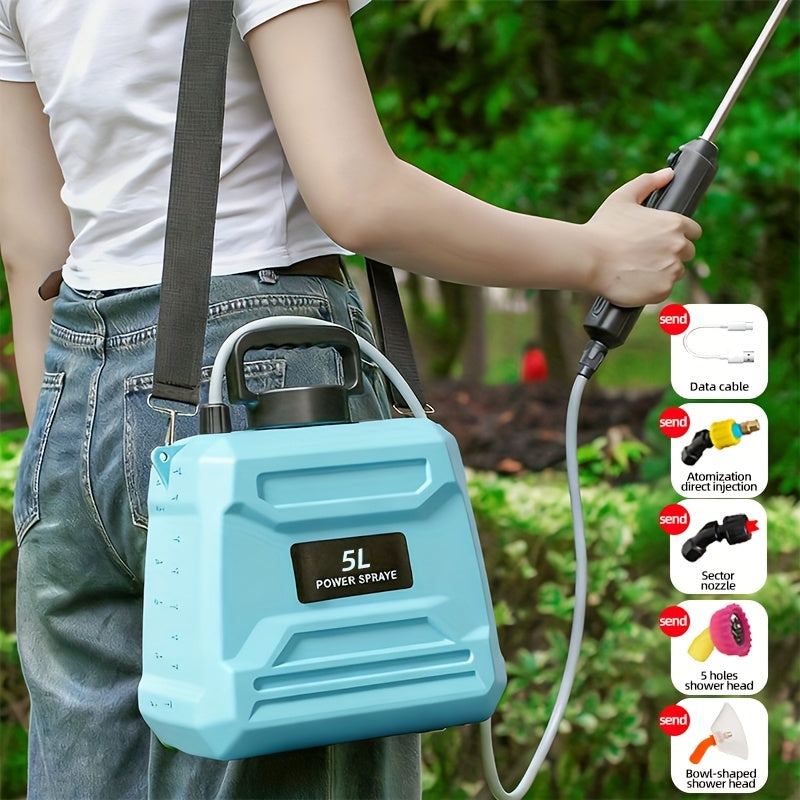 1.32-gallon/ 2-gallon USB Rechargeable Sprayer with Adjustable Nozzle, Suitable for Gardens - Portable Electric Watering Pot,, Blue Plastic, A Gift for Family