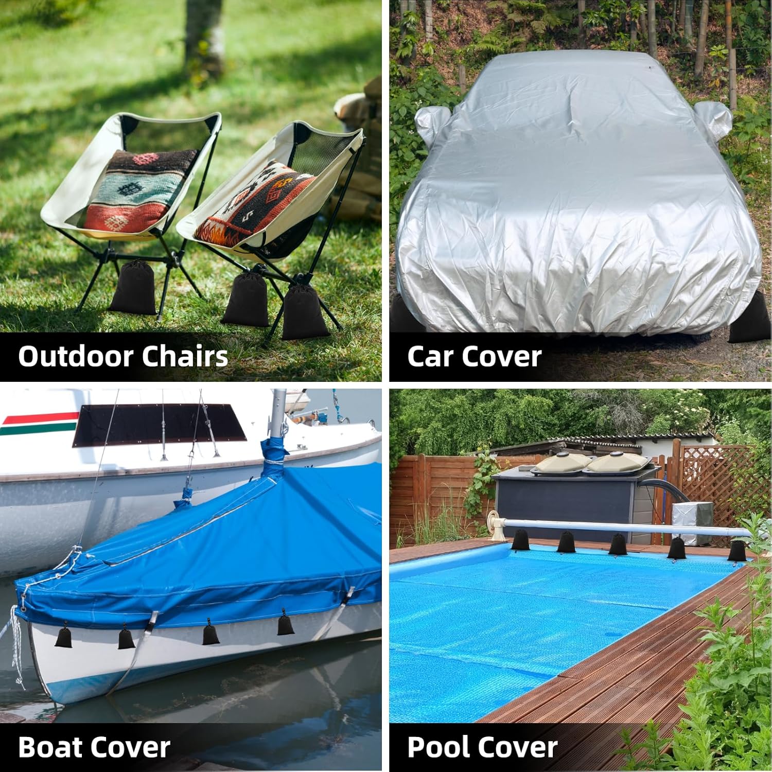 24pcs Set Of Portable Gazebo Curtain Weight Bags, Include 8 Weight Pockets, 8 Carabiners And 8 Clips, Sandbag Weights for Tents, Outdoor Curtains, Tablecloths
