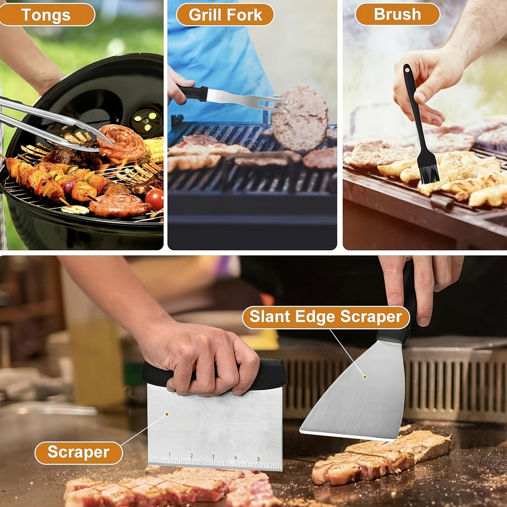 18pcs Griddle Accessory Kit, Flat-top Grill Accessory Set With Burger Smasher, Stainless Steel Spatula Tools, And Grill Cover, Suitable For Outdoor Barbecue Cooking.