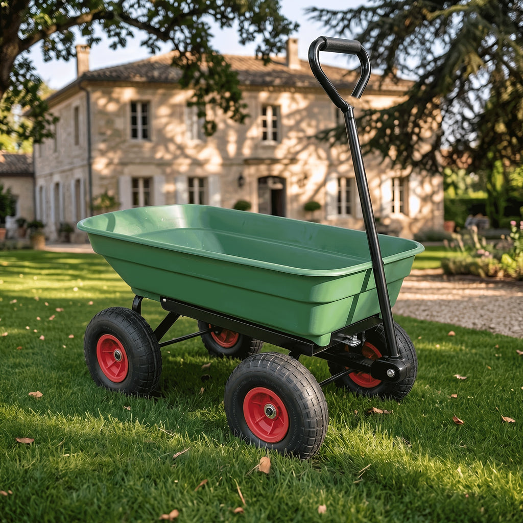 Gardening Supplies, Father's Day Gifts, Local Warehouse - Heavy Duty Garden Dump Cart with Steel Frame & Pneumatic Tires, 350 Lbs Capacity Rotating Dump Bed, All Terrain Utility Wagon for Lawn Yard Farm Outdoor Use