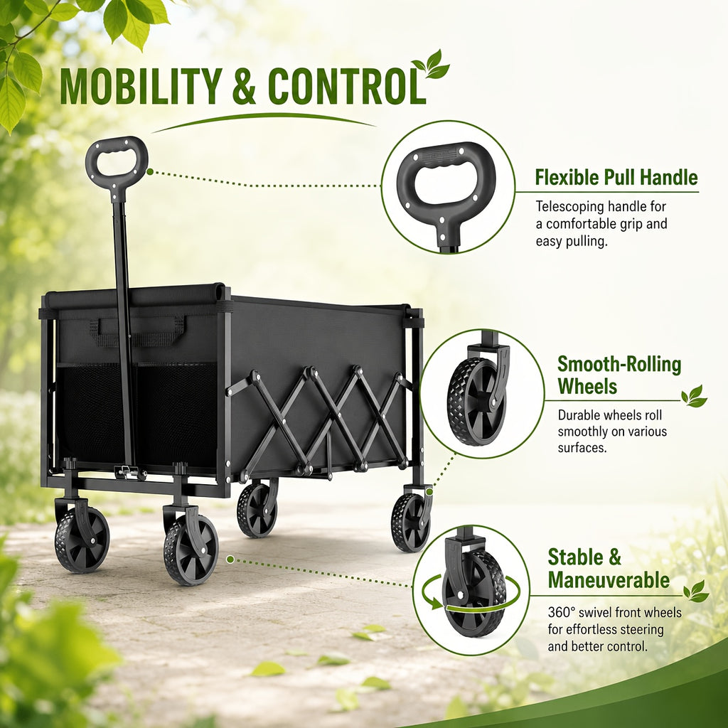 Collapsible Wagon with Wheels, 50/350/450/550 Lbs Wagons Carts Foldable Wagon Cart with Flexible Handle, Lightweight Portable Folding Utility Grocery Shopping Cart for Grocery Sports Garden Camping