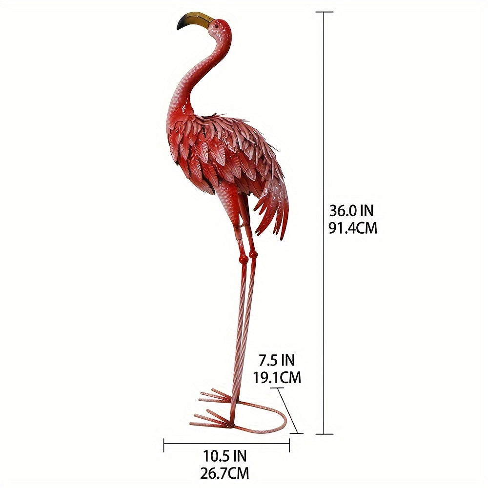 [Outdoor Flamingo Decor] 1pc, 36-Inch Outdoor Metal Flamingo Decor, Rustic Bird Yard Art, Standing Flamingo Statue For Lawn, Backyard, Porch, & Patio, Garden Sculpture, Single Pack