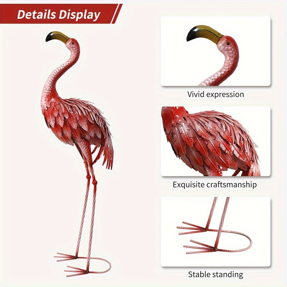 [Outdoor Flamingo Decor] 1pc, 36-Inch Outdoor Metal Flamingo Decor, Rustic Bird Yard Art, Standing Flamingo Statue For Lawn, Backyard, Porch, & Patio, Garden Sculpture, Single Pack