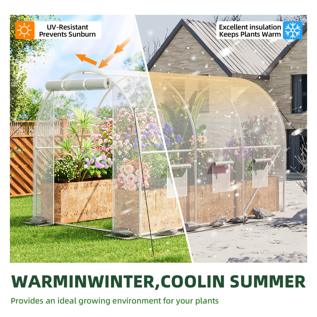 WHONLINE Walk-In Greenhouse for Outddors, Upgraded Green House with Dual Zippered Screen Doors & 6 Screen Windows, Heavy Duty Plastic Plant Warm House with Reinforced Frame (10X6.6X6.6 FT)