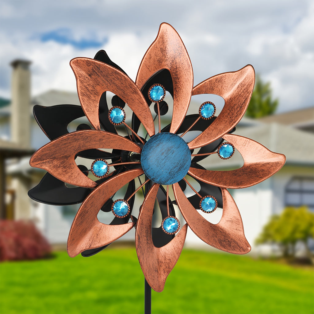 Outdoor Wind Spinner Windmill With Stake, Metal 360 Degree Double-sided Windmill For Garden, Yard, Lawn Decor, Gifts