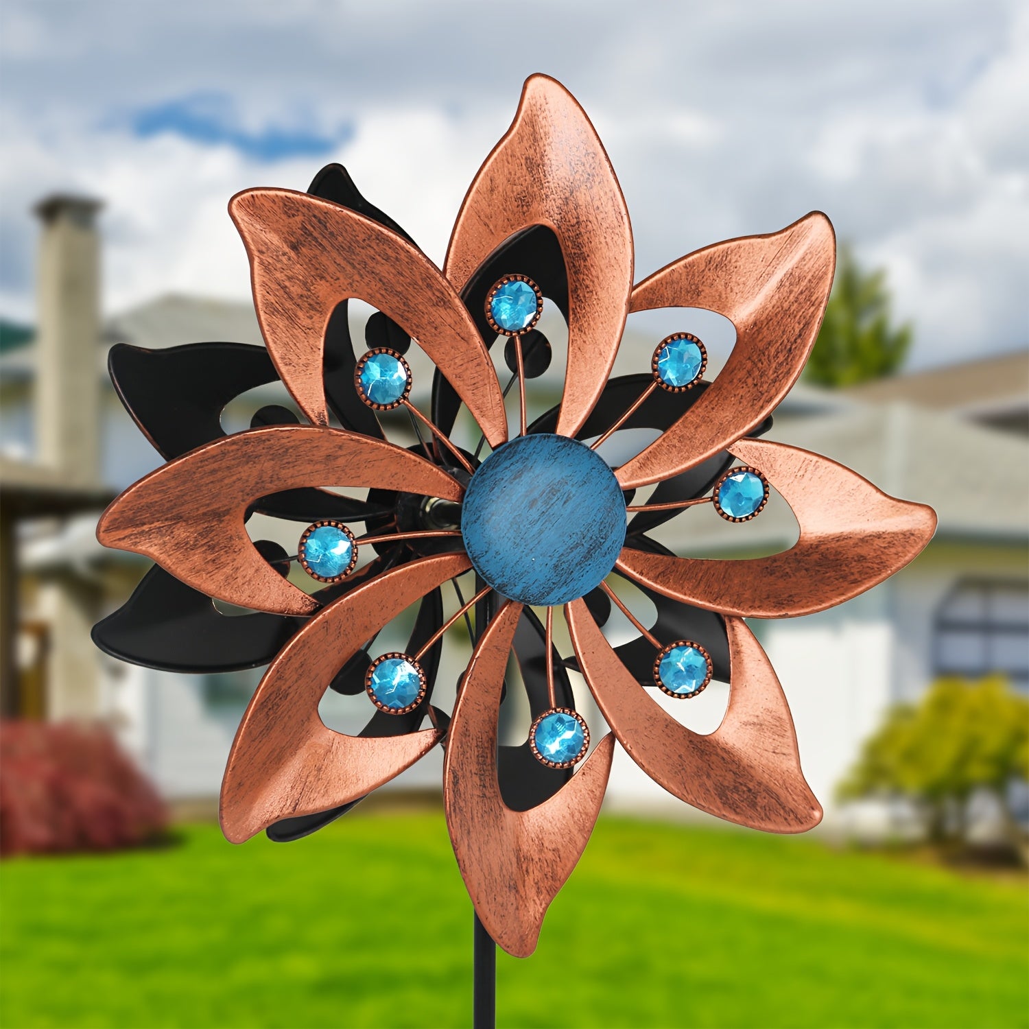 Outdoor Wind Spinner Windmill With Stake, Metal 360 Degree Double-sided Windmill For Garden, Yard, Lawn Decor, Gifts