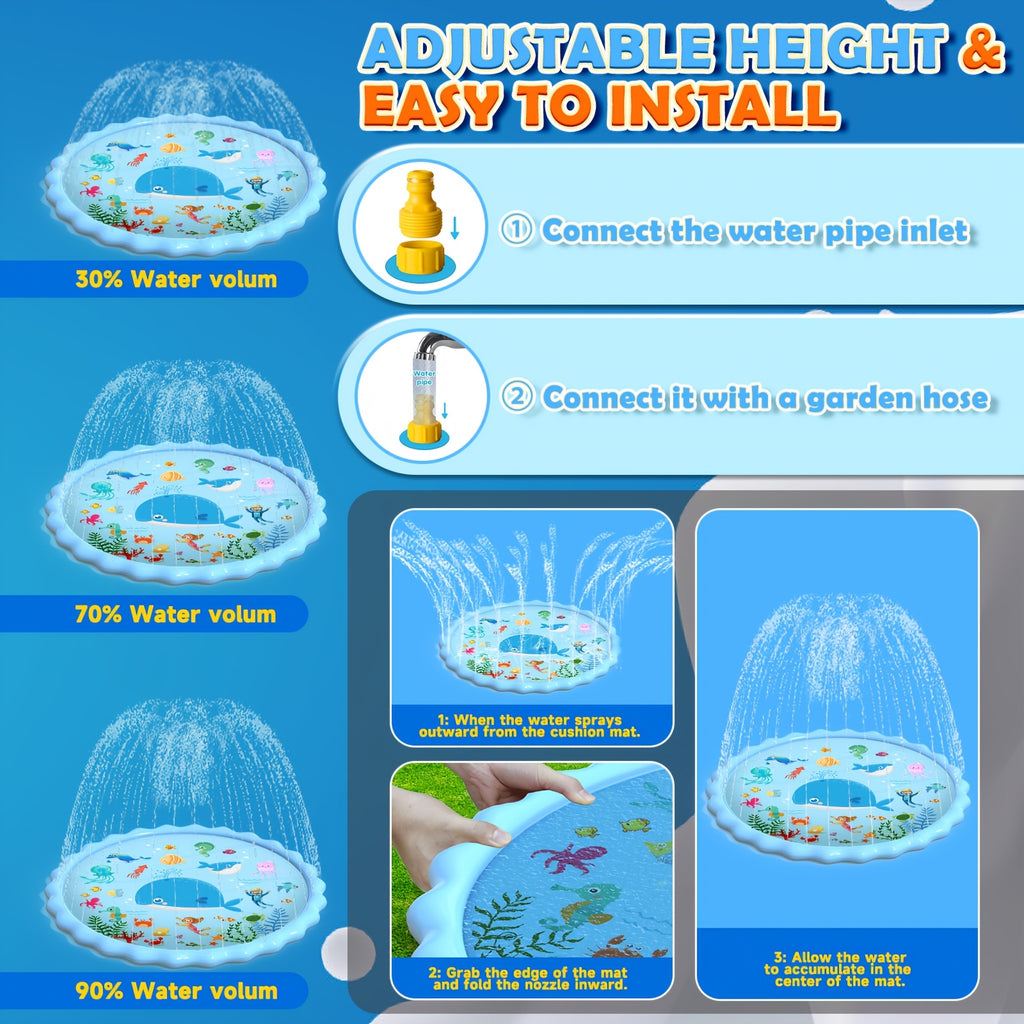 Splash Pad, Sprinkler & Splash Play Mat Toys for Kids Water Toys, Inflatable Wading Pool Extra Large Thicker Summer Outdoor Funny Toys for 3+ Years Old Children Boys & Girls