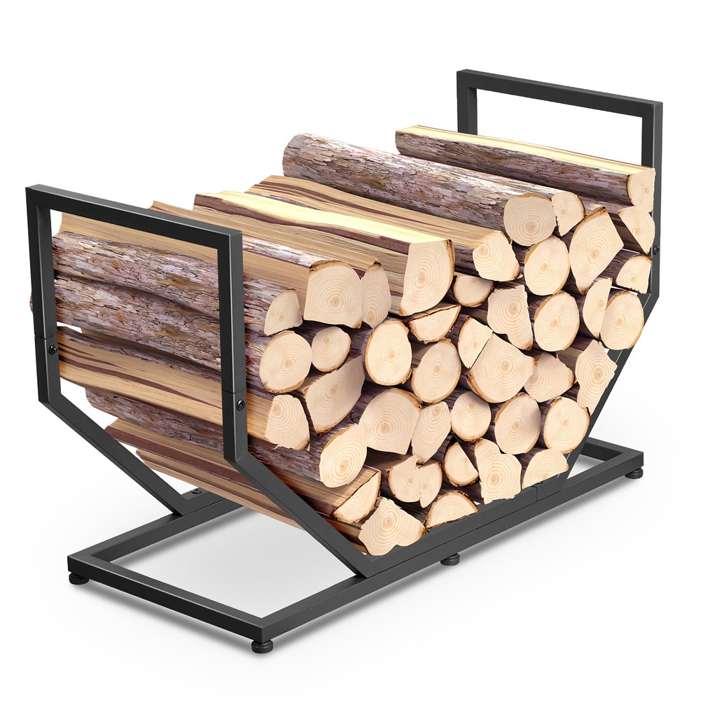 Firewood Rack Outdoor Indoor, 31 Inch Firewood Holder, 2.58Ft Heavy Duty Metal Fireplace Log Holder, Wood Storage Rack with Adjustable Feet, Black