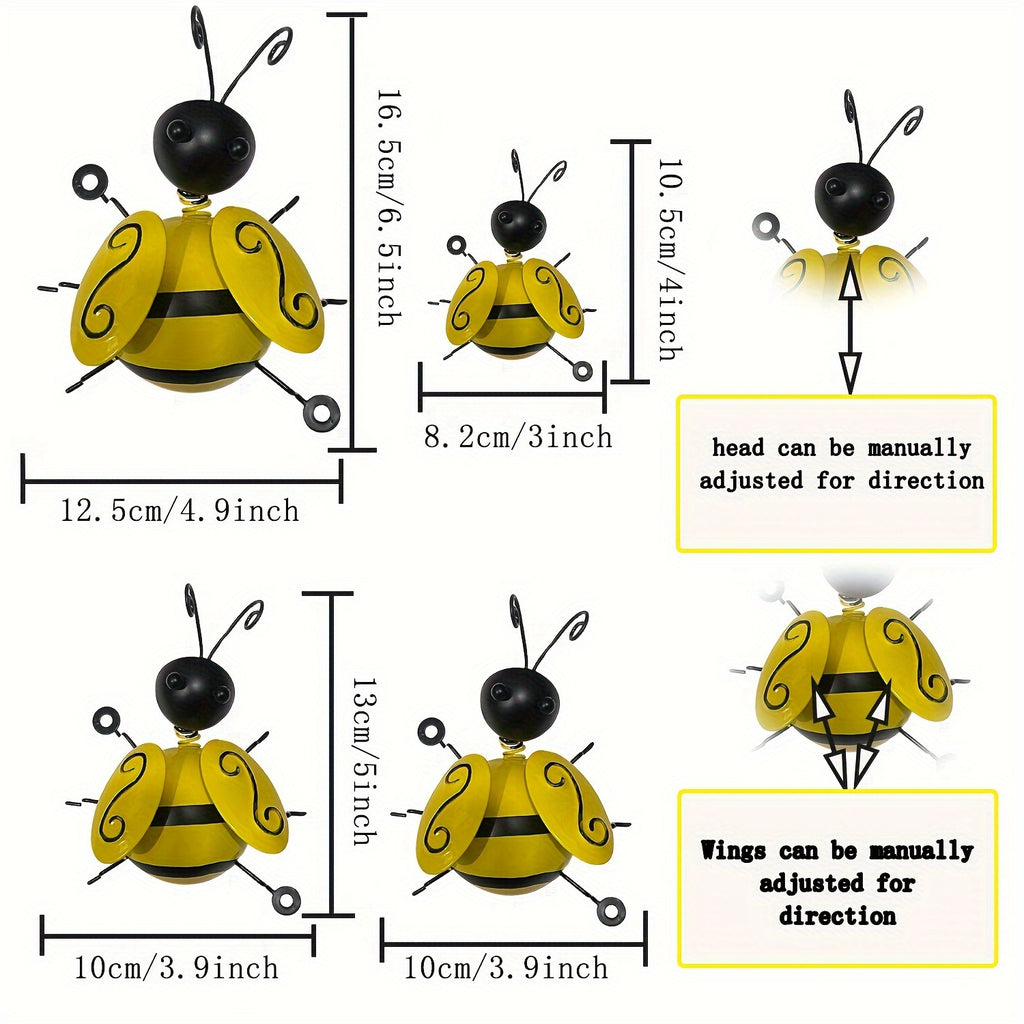 4pcs Cute Metal Bee Outdoor Decoration - Semi 3D Bee Outdoor Wall Hanging Art - Family Bee Decoration Garden, Courtyard, Fence, Terrace