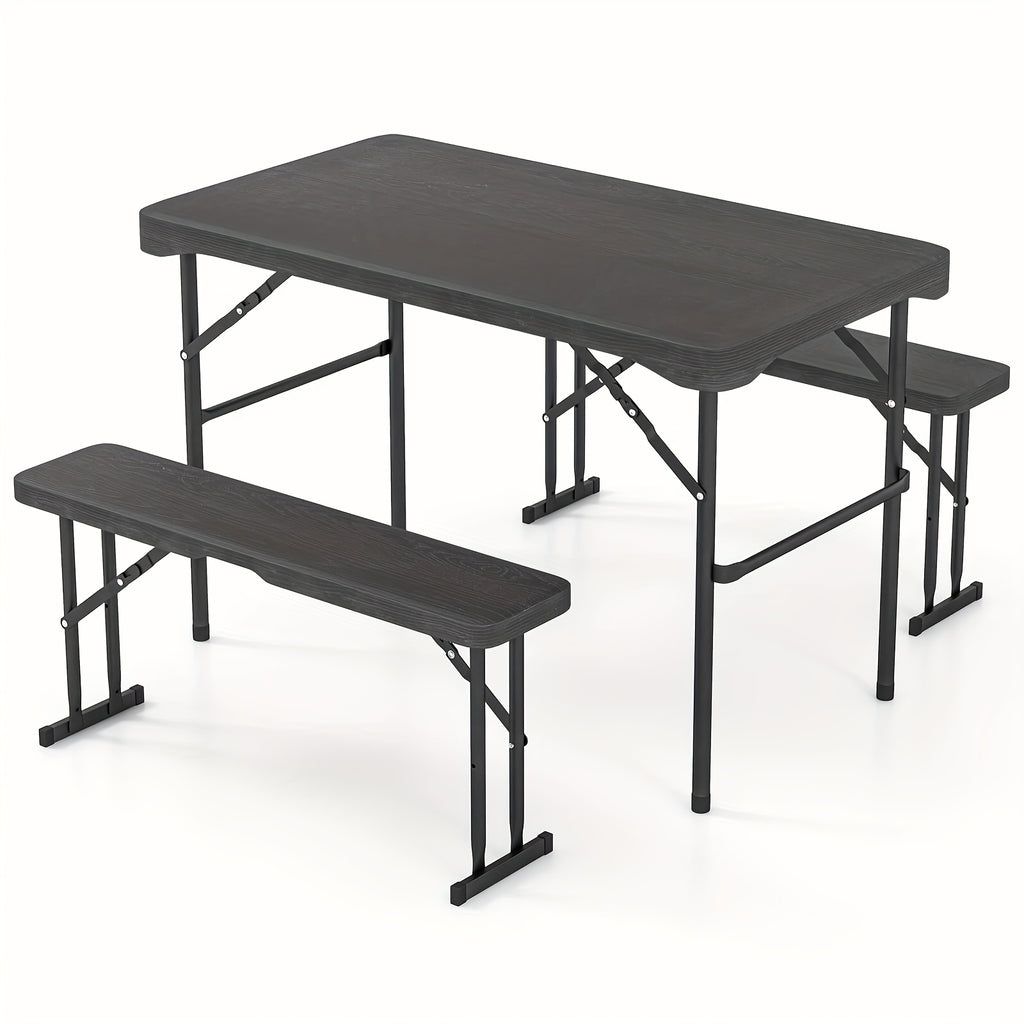 LIFEZEAL Outdoor Table And Bench Set, Portable Picnic Table Set with Two Benches, Durable HDPE Tabletop for All Weather, Robust Metal Frame, Spacious Picnic Table for Four People Non-Food Direct Contact