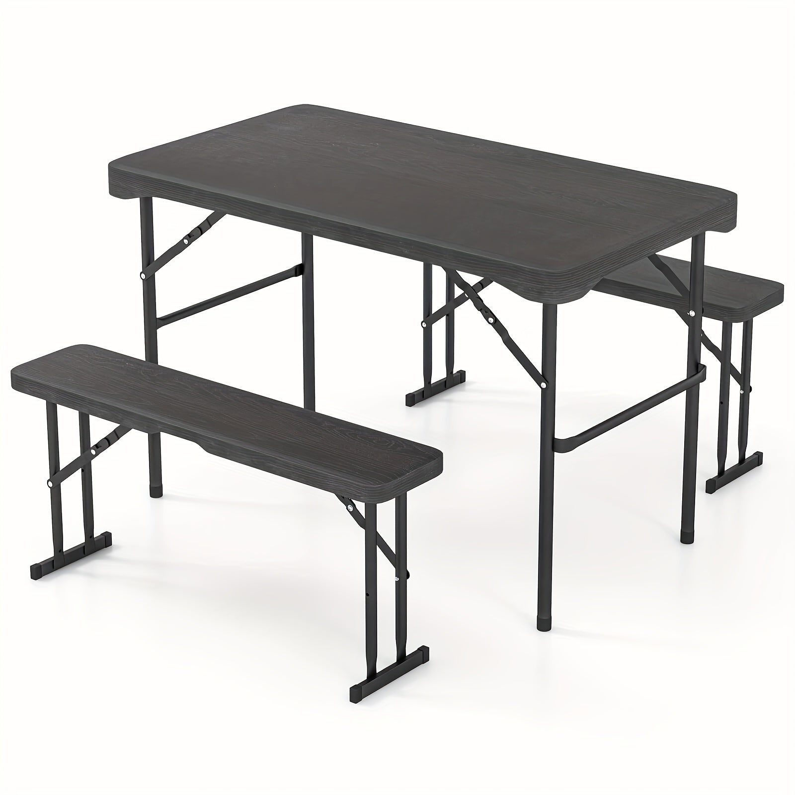LIFEZEAL Outdoor Table And Bench Set, Portable Picnic Table Set with Two Benches, Durable HDPE Tabletop for All Weather, Robust Metal Frame, Spacious Picnic Table for Four People Non-Food Direct Contact