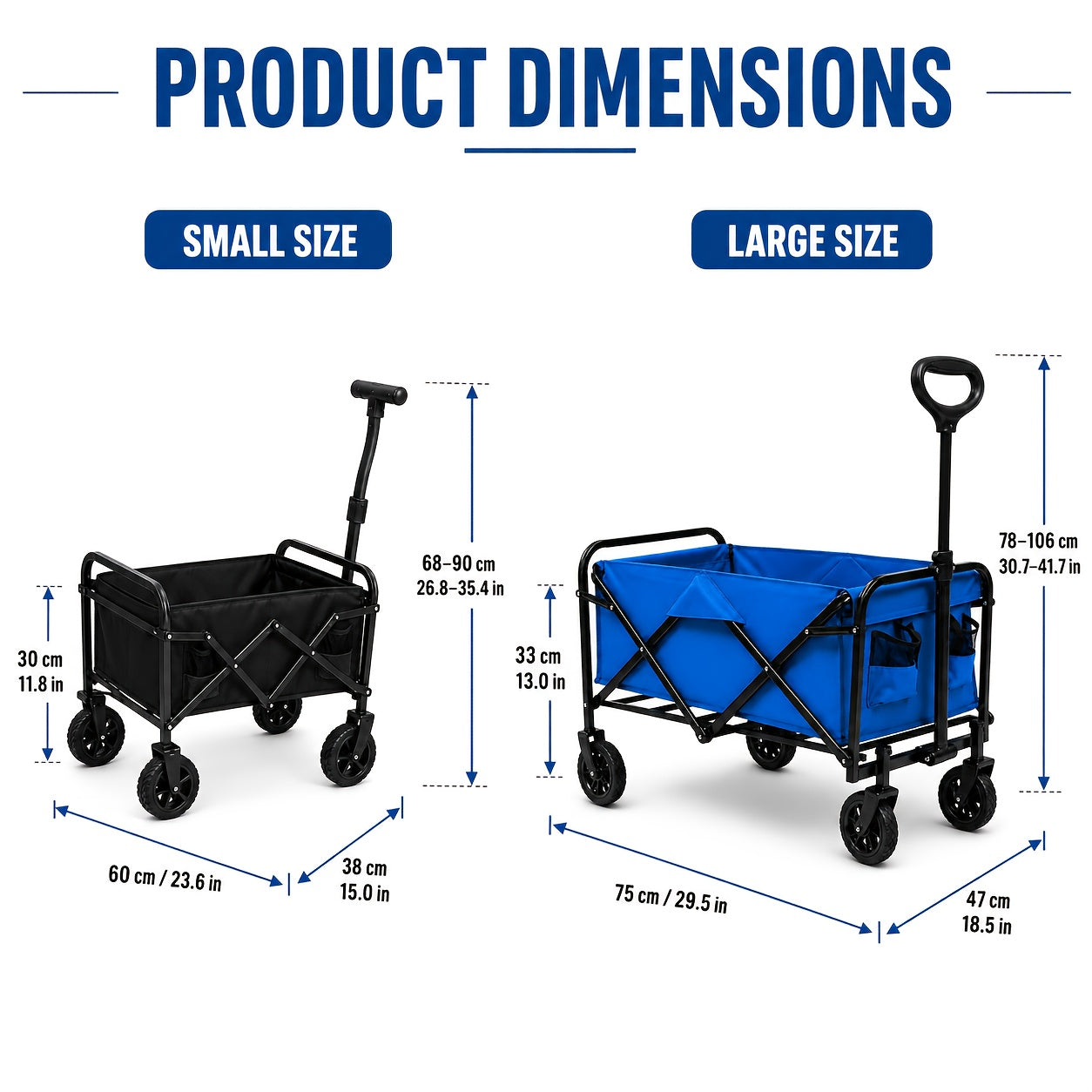 Heavy-Duty Extra Long Collapsible Wagon Cart - 480 Lbs Capacity Foldable Utility Cart with 360° Swivel Wheels, -Terrain Suitable for for Outdoor, Beach, Camping, Garden, Grocery Hauling, Cargo Cart ( 600D Oxford Fabric)