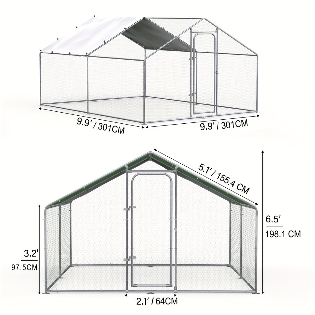 SNDM Large Metal Chicken Coop & Outdoor Poultry Cage for Chickens, Ducks, Rabbits - Weather-Resistant, UV-Resistant Semi-Cover Design with Ventilation Mesh Walls, Easy-Access Doors & Secure Latches, No Electricity Needed, Small Livestock Enclosure, Rabbit
