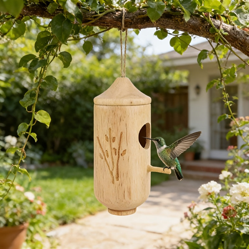 3pcs Natural Wood Hummingbird House & Bird Feeder - Rustic Outdoor Garden Nest Suitable for Hanging, Bird Shelter with Feeder, Wood for, Balcony, Garden Decor - Gift for Bird Lovers