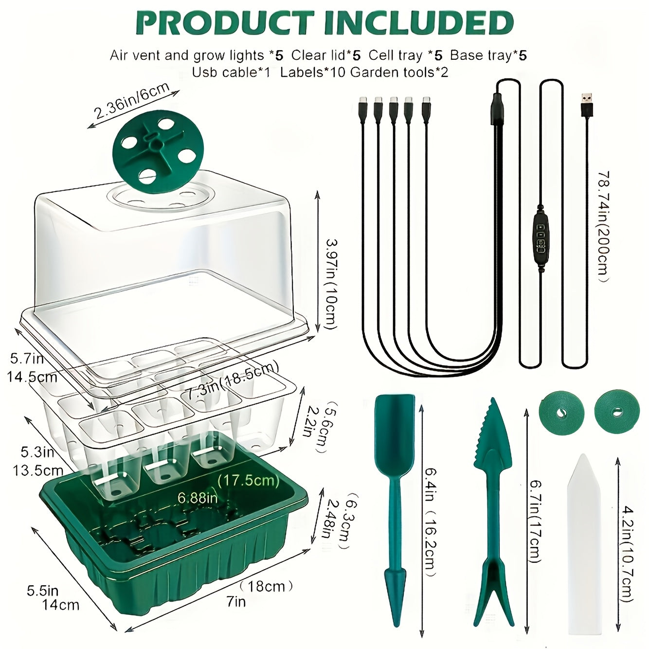 A Complete Seed Germination Kit Featuring a 5-Pack Seedling Tray Equipped with a Digital Timer, a Humidity Dome, an Adjustable LED Grow Light, And a Safe Indoor Greenhouse System for Seedlings