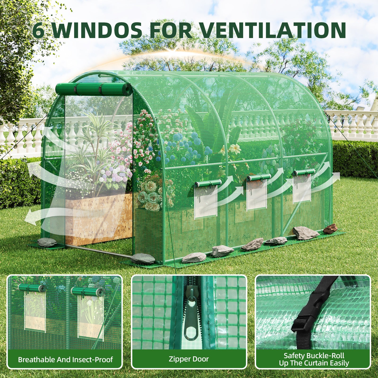 Whonline 1pc Greenhouse for Outdoors, Mini Portable Flower Garden Plant Kit Outside, Heavy Duty 4 Tiers Steel Frame and Durable Cover, For Halloween and Christmas