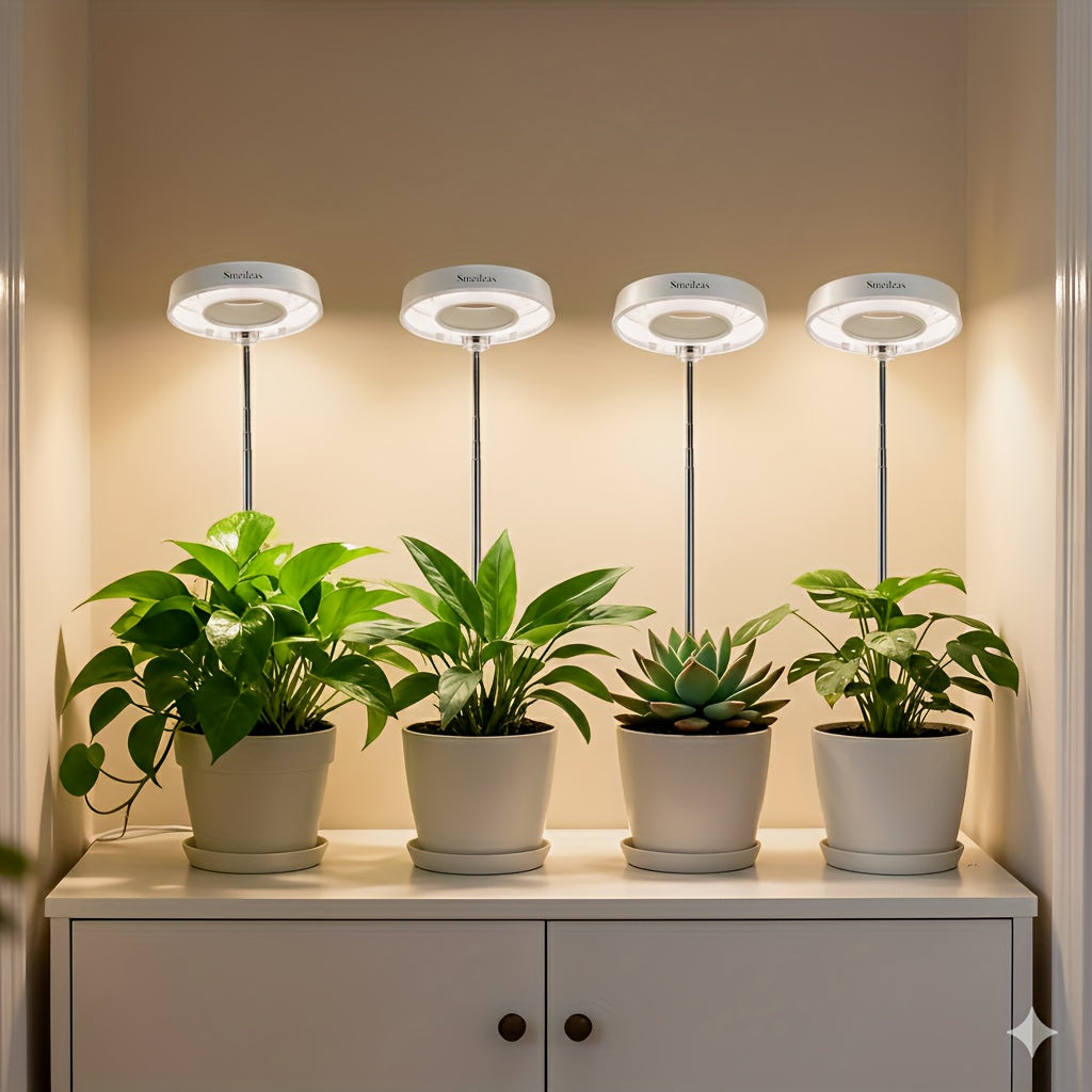 4pcs, Smeileas Grow Light With Full Spectrum, Adjustable Height Plant Growth Lamp, 3/6/9H Cycle Timer & 4 Dimmable Levels, Sleek Grow Lamp With 360° Detachable Magnetic Head For Indoor Plants & Seedlings
