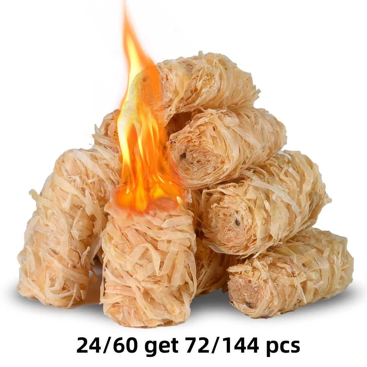 24/60 Get 72/144pcs Natural Fire Starter for Campfires: All Weather Firestarters - Odorless Charcoal Starters for Grill | Fire Pit | Indoor Fireplaces | BBQ | Wood Stove | Smoker