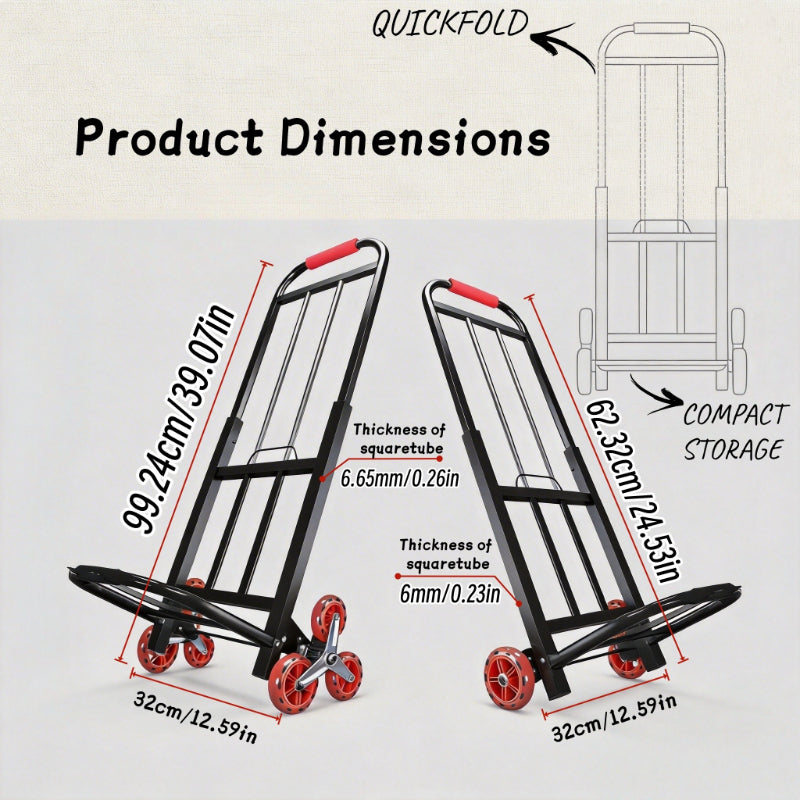 Portable Heavy-Duty Gardening Folding Cart | Equipped with Adjustable Buckles, Climbing Wheels, and Portable Lifting Function, Triangular Wheel Design, Easy to Store and Fold, High Load Capacity, Very Suitable for Transporting Heavy Items up and Down