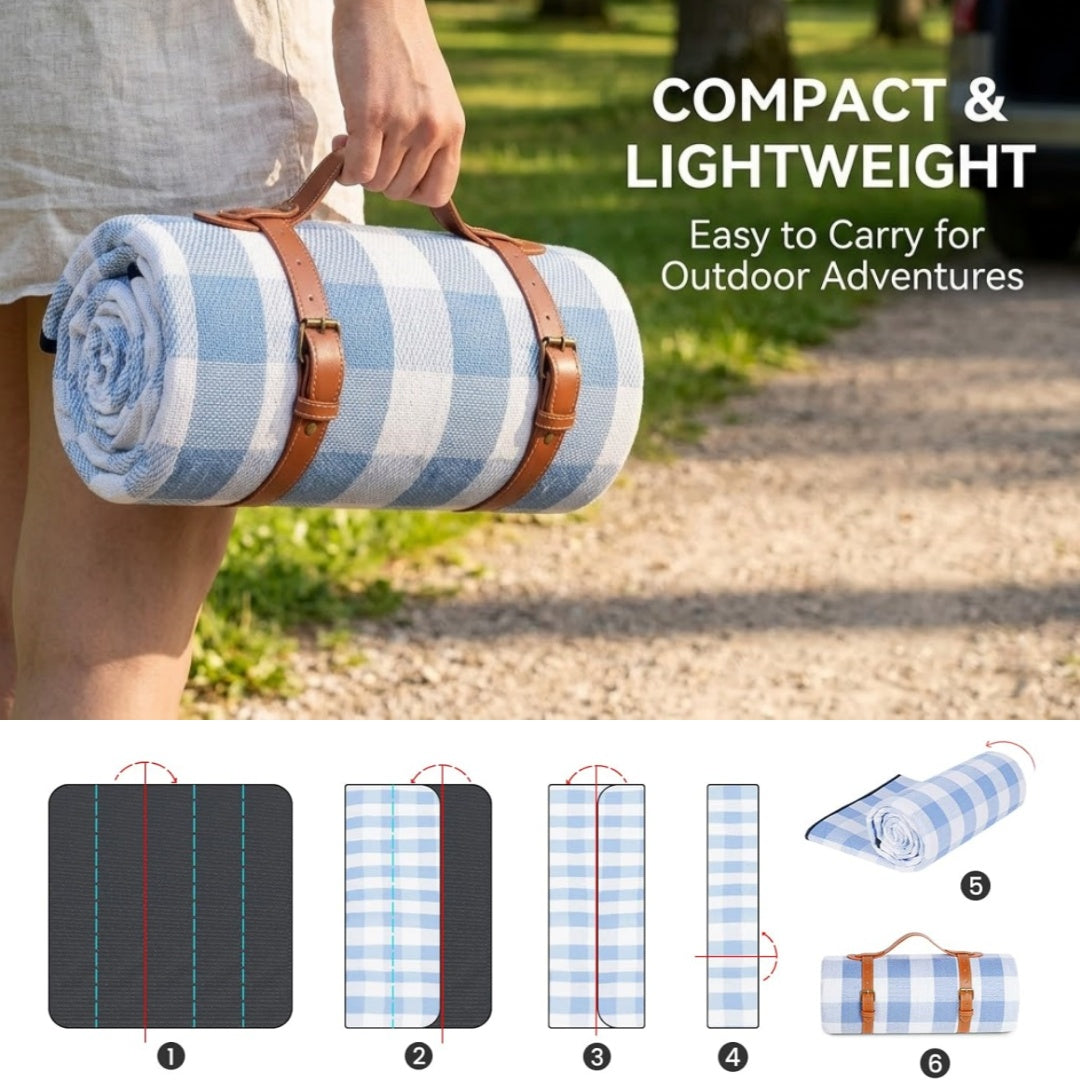 80'x 80' Picnic Blanket Extra Large, Waterproof and Foldable Beach Blanket, 3-Layer Outdoor Blanket for 6 to 8 Adults, for Camping, Park, Beach, Grass, Indoors... Non-Food Direct Contact
