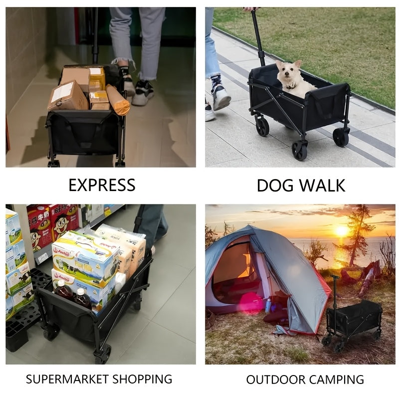 220-700lbs Heavy Duty Multi Functional Folding Outdoor Courtyard Garden Handcart, All Terrain Wide Wheels, with Handles, Large Capacity, Side Pockets, Steel Construction, Suitable for Beaches, Lawns, Camping, Gardening Supplies, Camping Gear