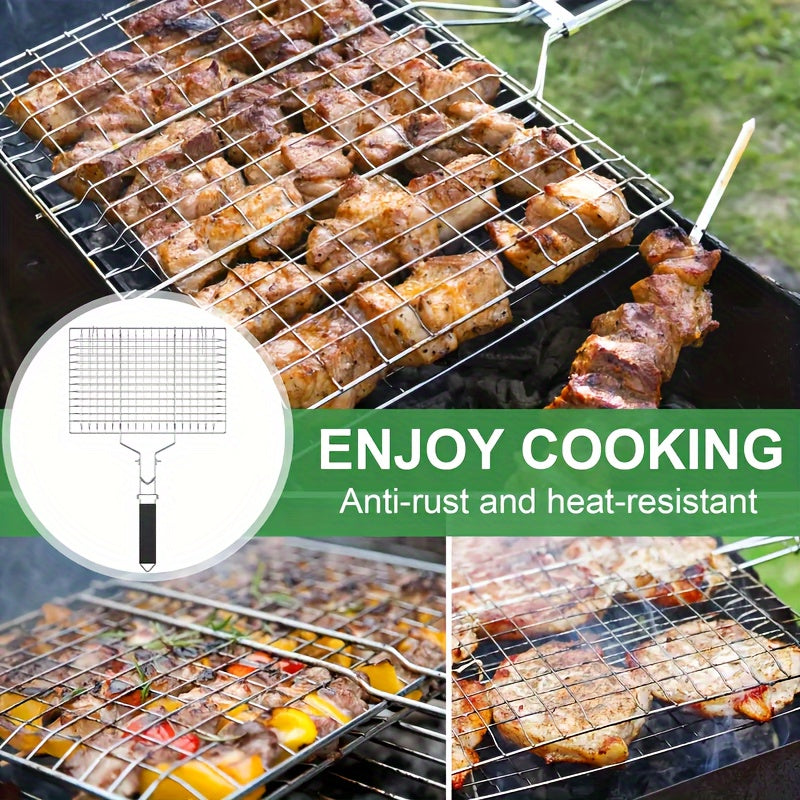 Stainless Steel Folding BBQ Basket Extra Large Capacity Heat-resistant Handle Fish Grill for Roasting Vegetables And Steaks Outdoor Grill Gift for Dad Christmas Gift