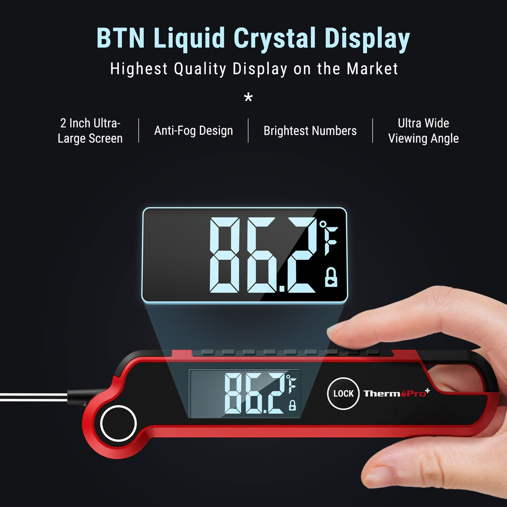 ThermoPro TP620 Instant Read Meat Thermometer Digital, Cooking Thermometer with Large Auto-Rotating LCD Display, Food Thermometer Digital for Kitchen, BBQ, Or Grill