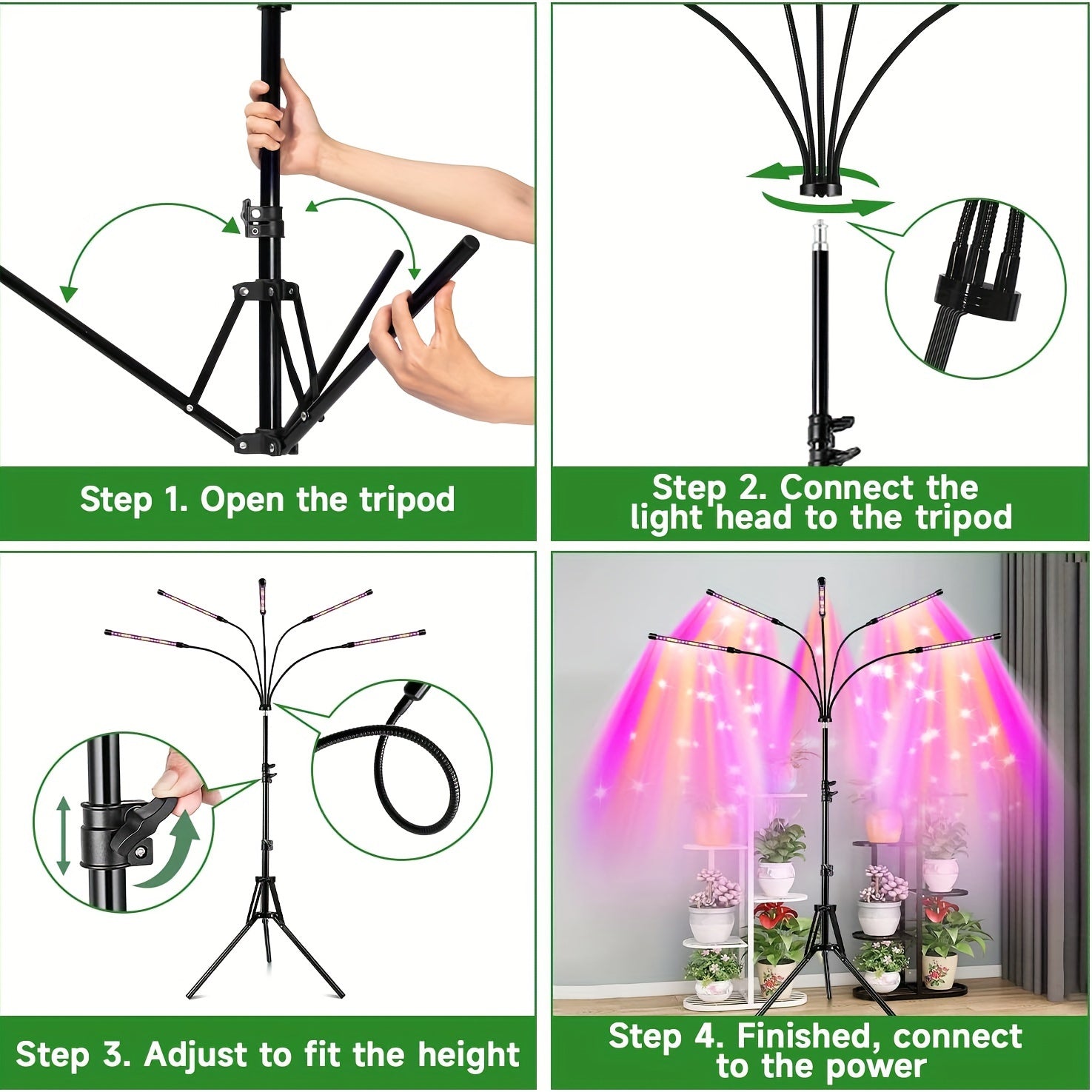 Grow Lights For Indoor Plants, 5 Heads Red Blue White Full Spectrum Plant Light With 29-61" Adjustable Tripod Stand, Indoor Grow Lamp With Remote Control And Auto On/Off Timer Function, Wireless Remote Control, Wired Lights