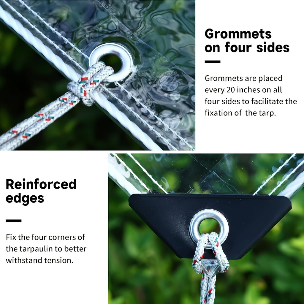 Heavy-Duty Transparent Tarp, 20 Mil Tear-Resistant Polyethylene Cover Designed for Garden Use, Featuring Grommets And Rope for Wind And Snow Protection, Suitable for Chicken Coops, Porches, Greenhouses, Camping, Plants, And Agricultural Mulch