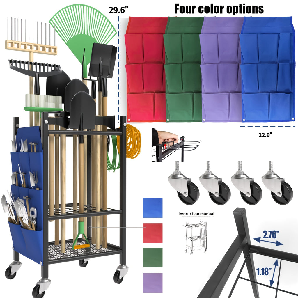 Garden Tool Organizer, Heavy Duty Steel Garden Tool Storage Rack with 5Hooks, Suitable for Garage, Broom Rack And Garden Tool Rack, Shed, Outdoor, In Blue, Red, Green And Purple Gifts for Men, Boyfriends, Husbands, And Partners, A Gift for The Family
