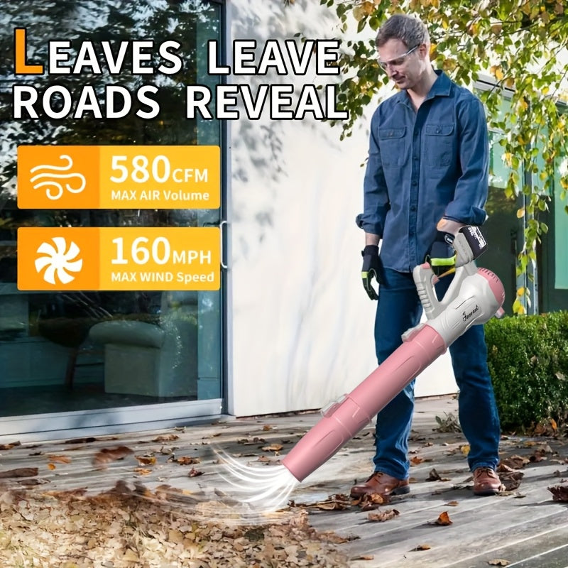 High-Power Cordless Leaf Blower 580 CFM/ 160 MPH Airflow 6-Speed Adjustable Extension Nozzle Ergonomic Non-Slip Handle Lightweight Design Ideal For Lawn Care And Yard Cleanup The Perfect Gift Choice