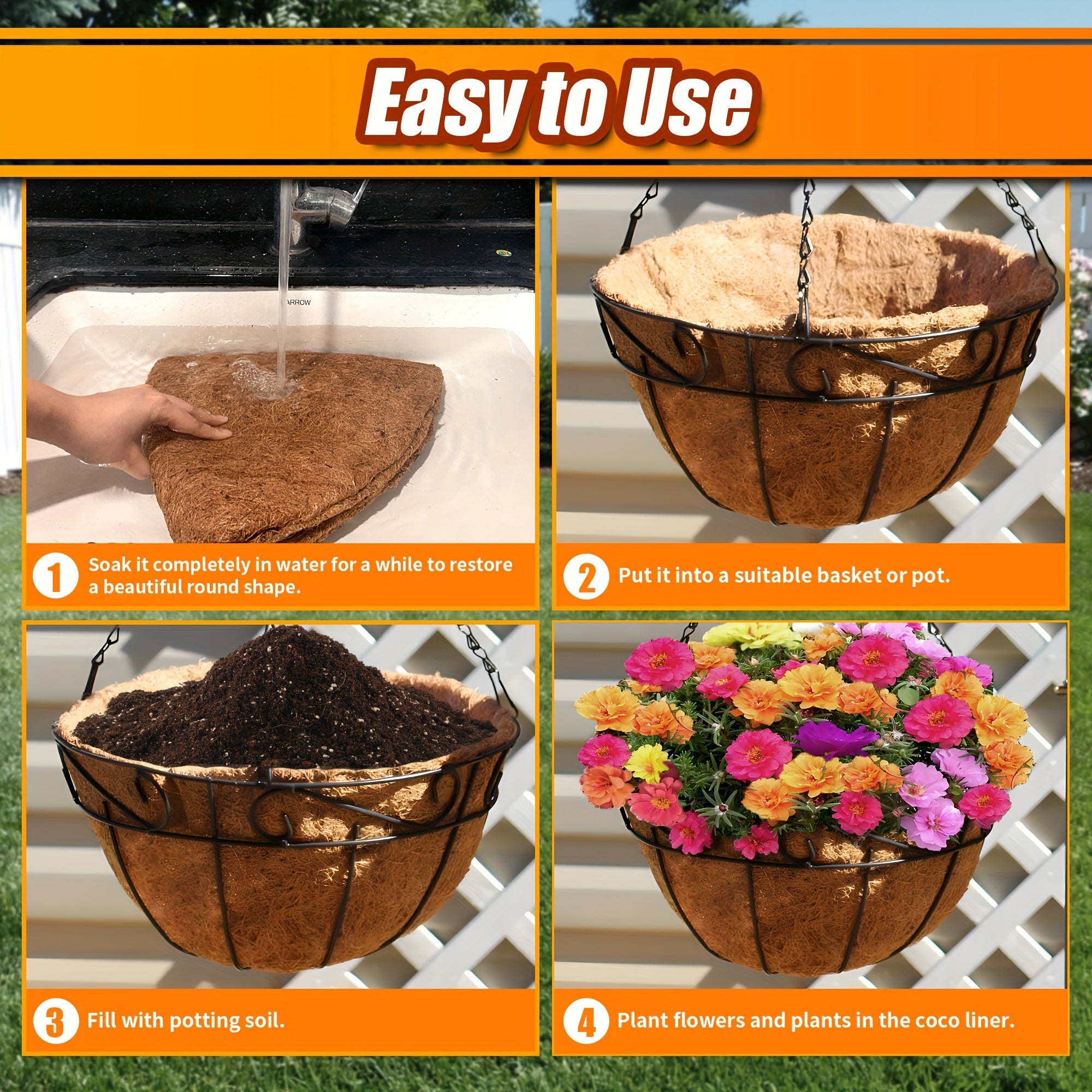 4PACK/6PACK 12/14/16/18 Inch Round Coconut Plant Liners, Hanging Baskets Inserted Into POTS, Suitable For Yard Garden Growers