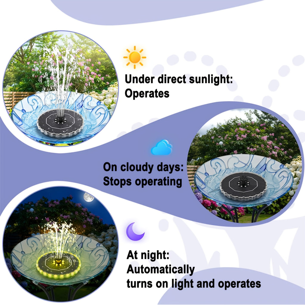Petal Shape 2-in-1 Bird Bath Fountain Solar & Battery Operated, LED Light IPX8 Waterproof Outdoor Water Fountain For Garden Yard