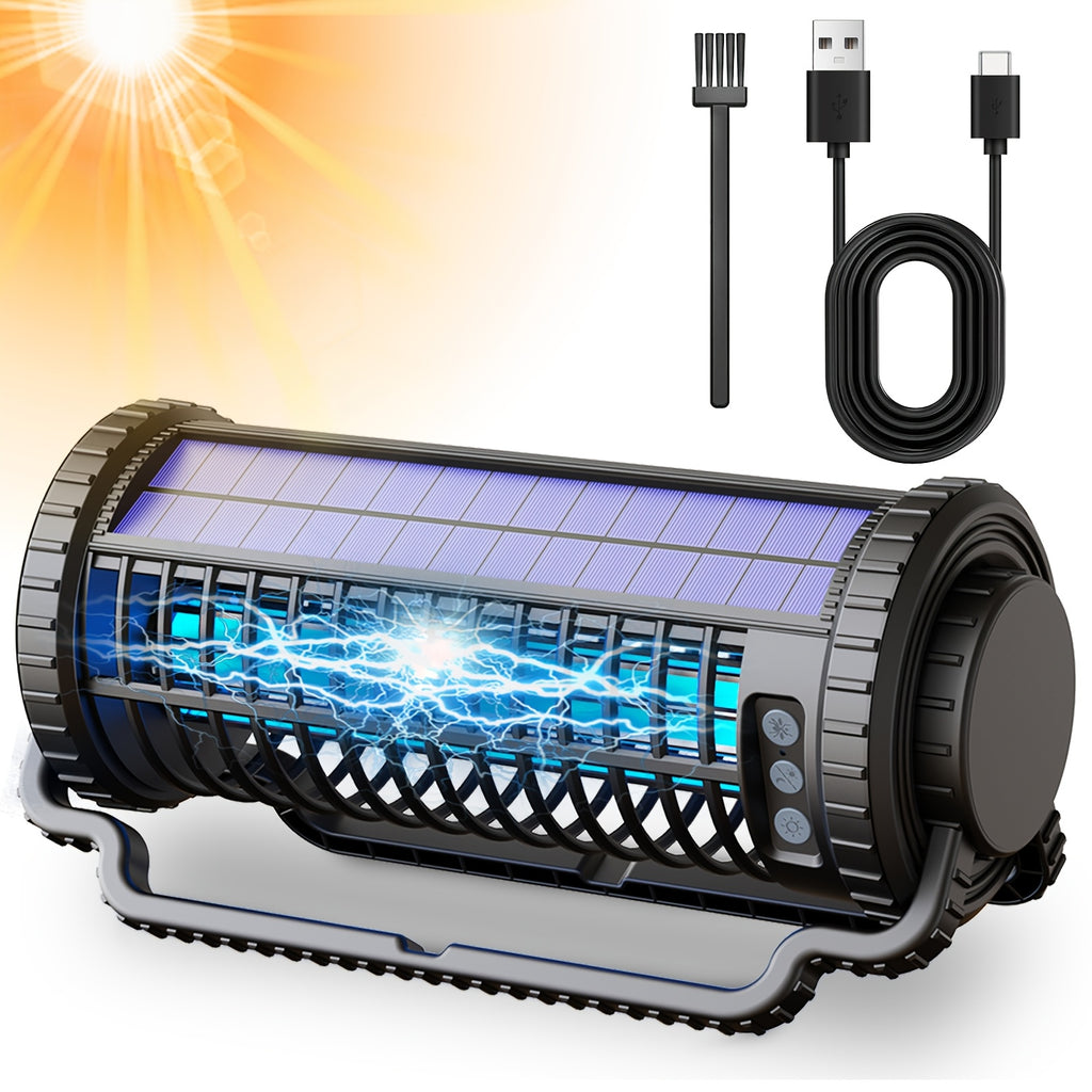 Solar Bug Zapper & Mosquito Killer Lamp - UV, Auto-Sensor, Dual Charging (Solar + USB) With 4000mAh Battery, Lighting Mode, For Indoor/Outdoor, Camping, Patio, Effectively Traps & Kills Mosquitoes, Flies, Gnats, Fruit Flies Mosquito Trap.