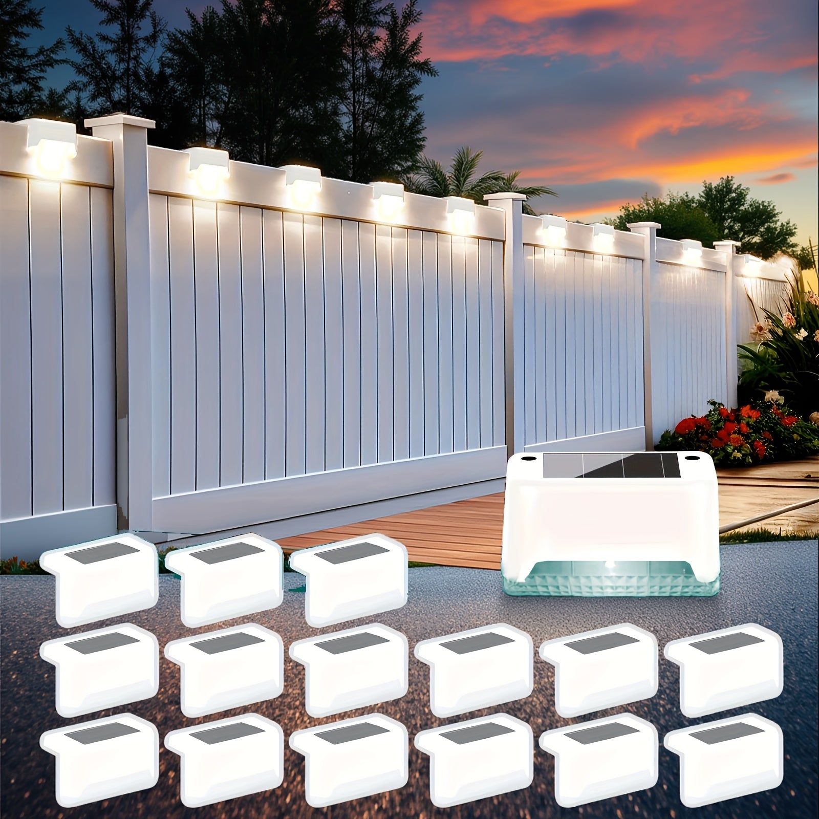 16/32pcs Solar Outdoor Fence & Step Lights IP66 LED Stair Lights with Auto Dusk-to-dawn Sensor And 700mAh BatteryIdeal for Yards, Decks, Steps Walkways Lawns And Christmas Or Winter Outdoor Decorations Enhancing Safety And Style At Night