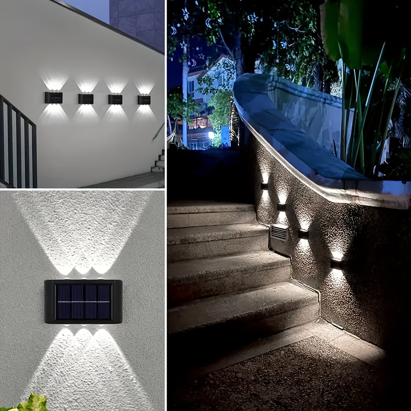 4/8 Packs | 6 LED Solar Up And Down Wall Sconces, Outdoor Decorative Wall Lamps, Home LED Landscape Lighting. Ideal for Yard, Villa, Fence, Patio And Garden. IP44