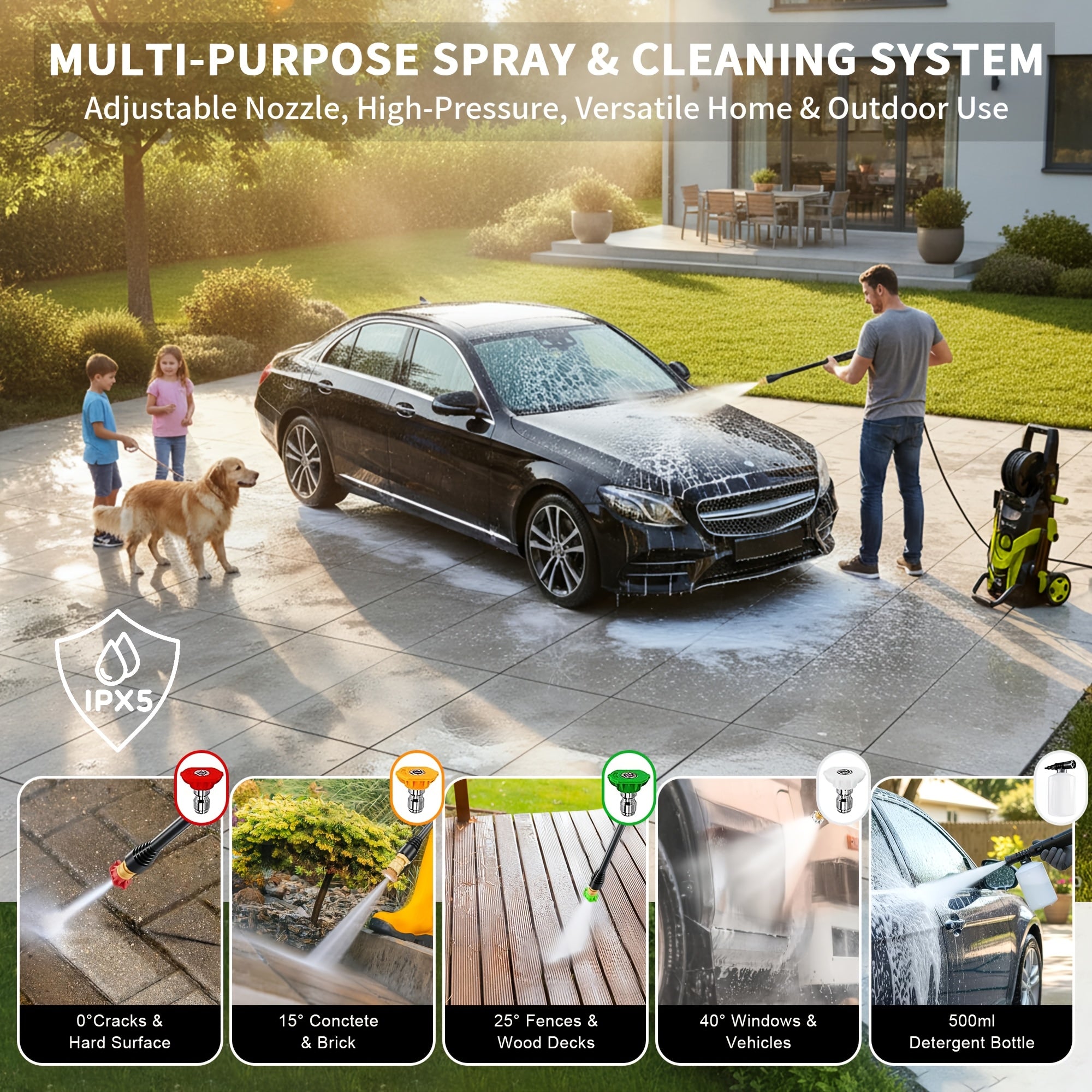 2026 New Electric Pressure Power Washer 4500PSI with 4 Quick Connect Nozzles, Inlet Hose And Filter, Foam Cannon for Cars/Fences/Patios/Home Cleaning/Pix5